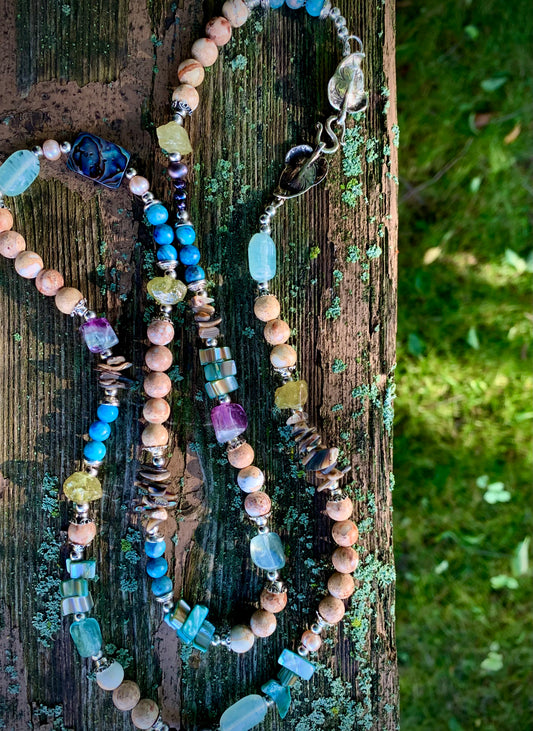 Kiwi Dreaming Necklace - Abalone, Jasper, and Blue Lace Agate