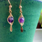 Oro Earrings - Amethyst Herringbone Gold Wire