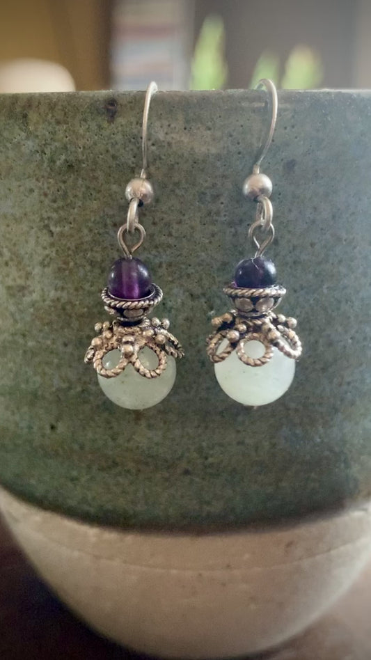 Azucar Earrings - Aquamarine and Dark Purple Fluorite