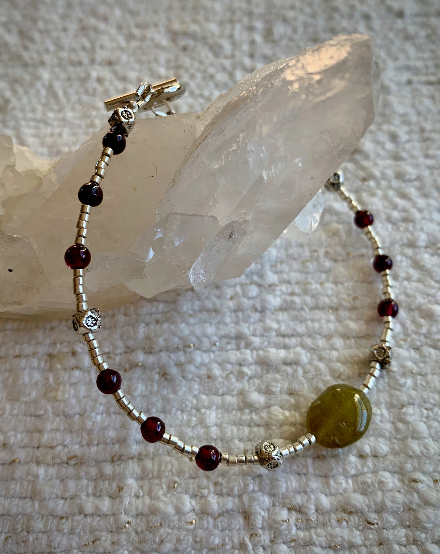 Ayja Bracelet - Green and Red Garnet