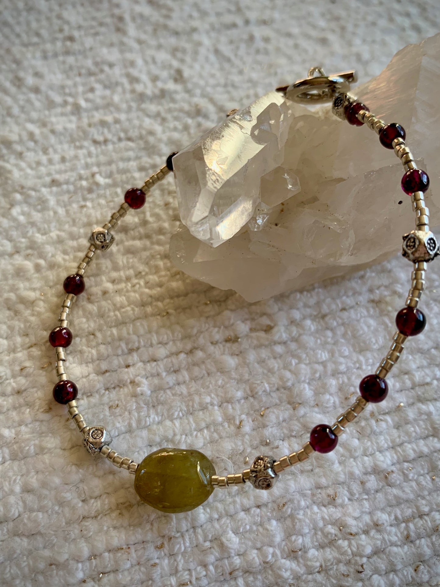 Ayja Bracelet - Green and Red Garnet