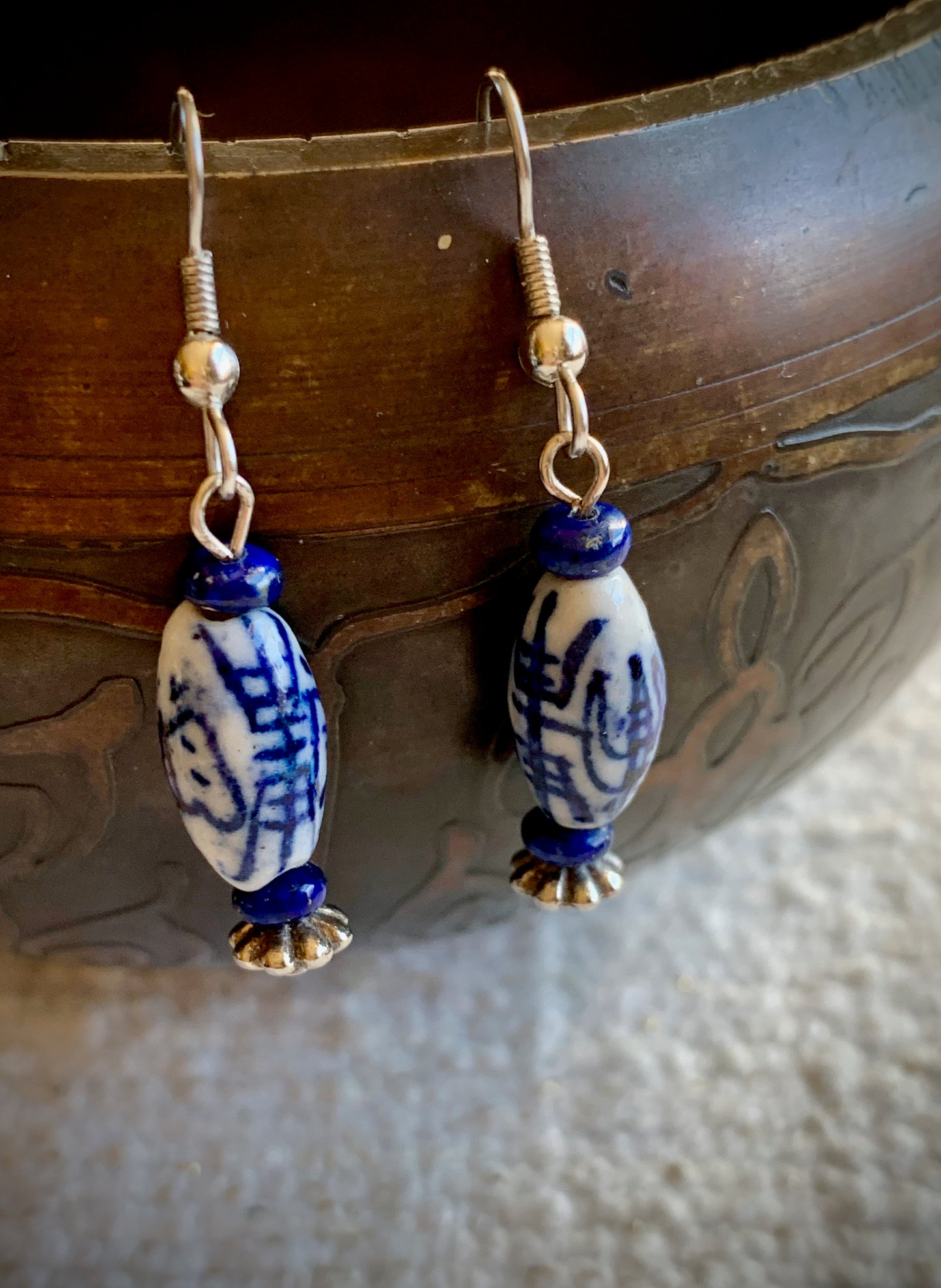 Chinese Porcelain Bead Earrings