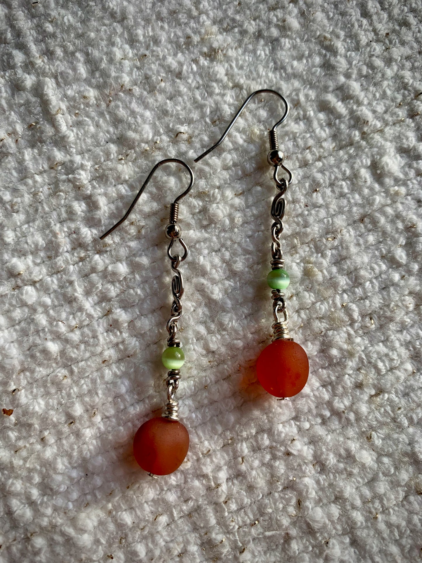 Carnelian and Green Cat's Eye Earrings