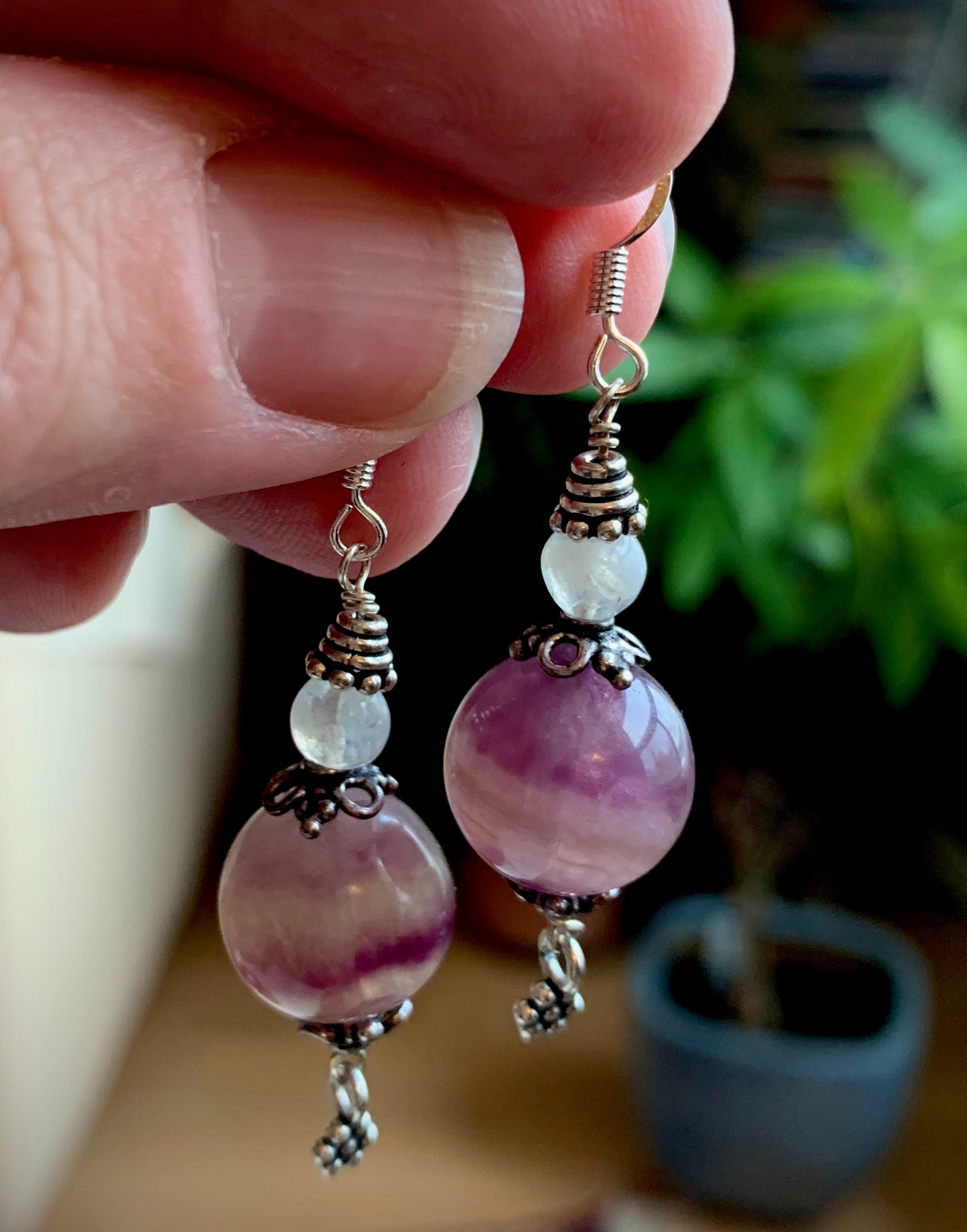 Memoria Earrings - Fluorite and Moonstone