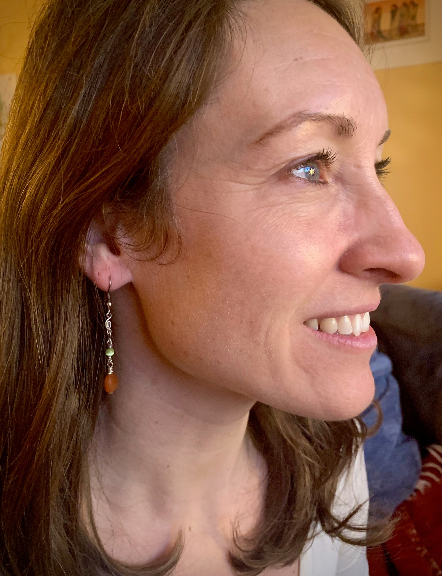 Carnelian and Green Cat's Eye Earrings