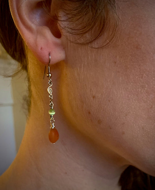 Carnelian and Green Cat's Eye Earrings