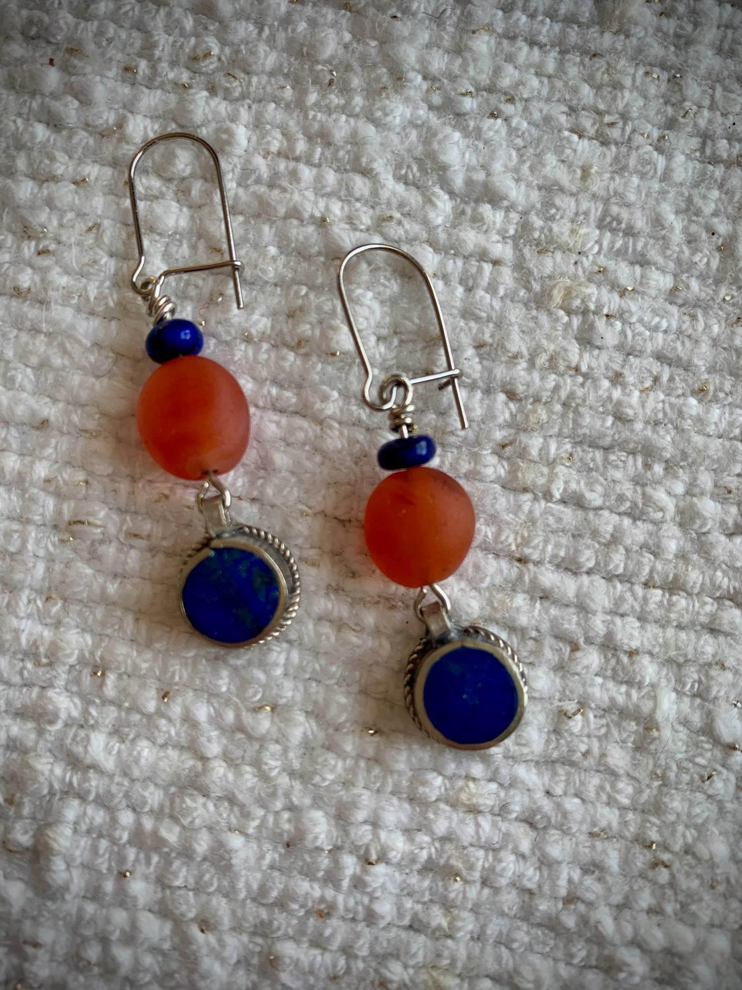 Tibetan Lapis Lazuli and Carnelian Earrings