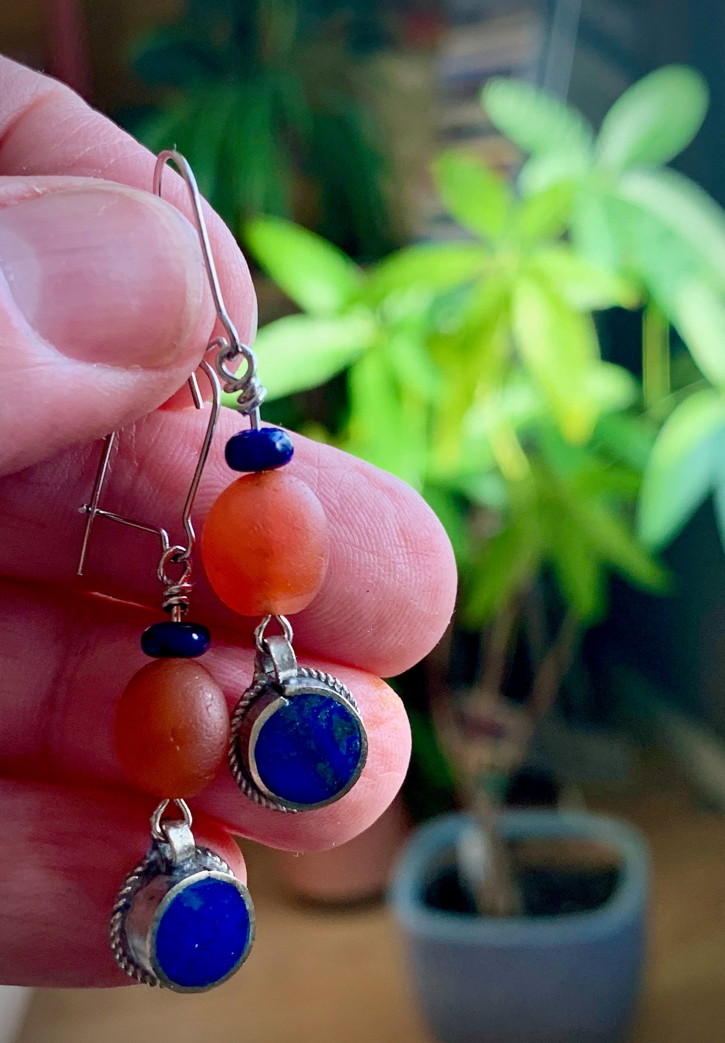 Tibetan Lapis Lazuli and Carnelian Earrings