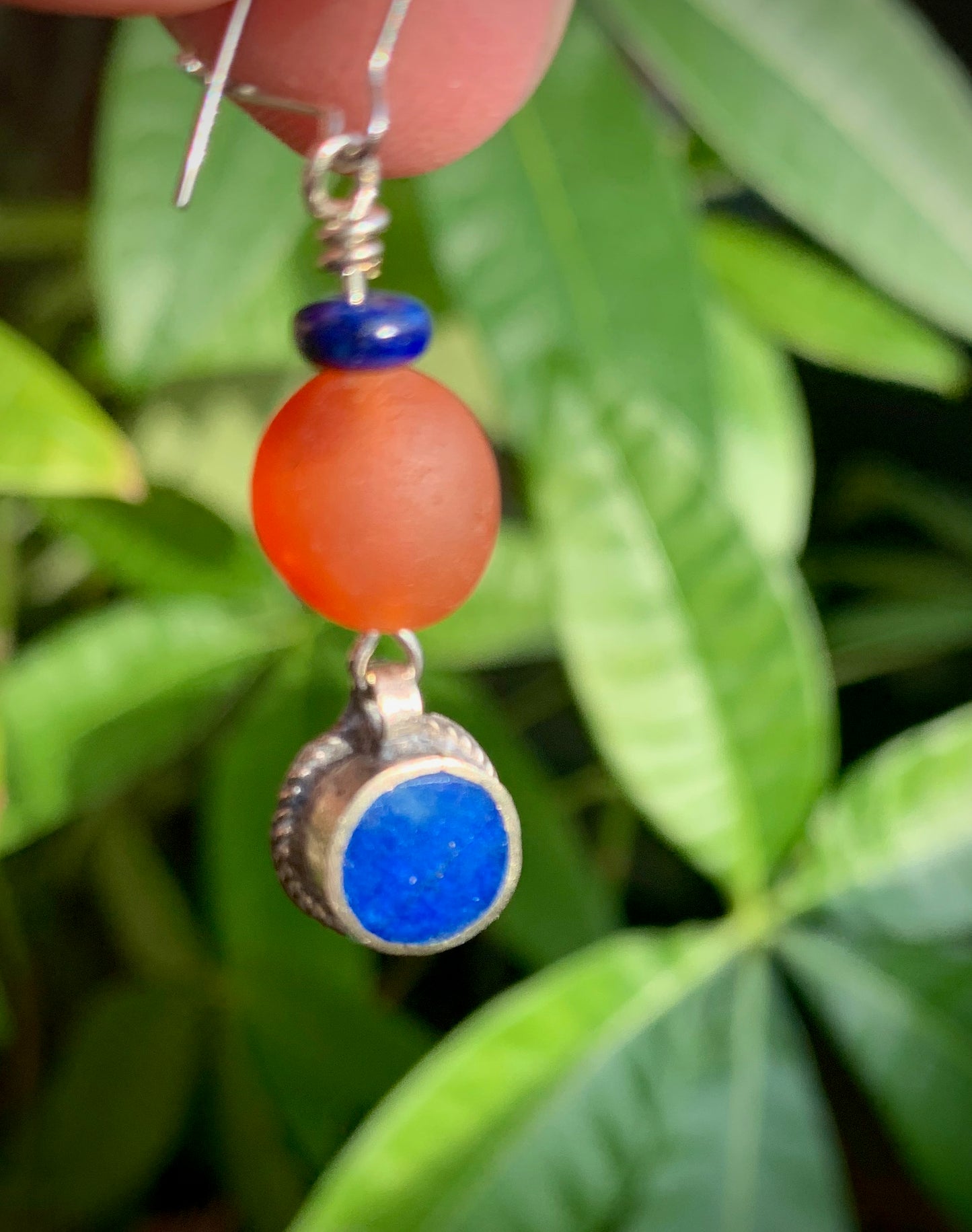 Tibetan Lapis Lazuli and Carnelian Earrings