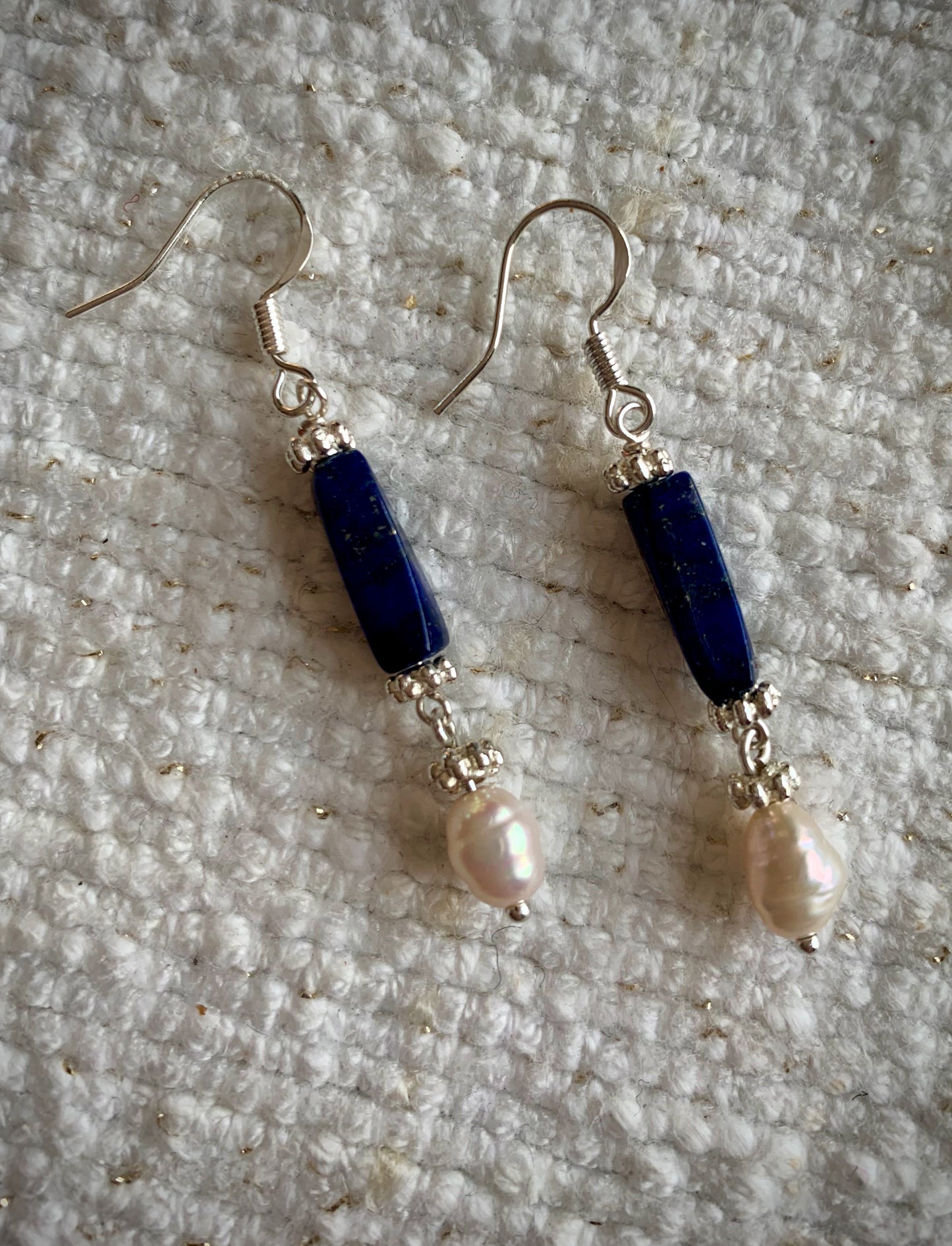 Mar Earrings - Rectangular Lapis Lazuli and Pearl