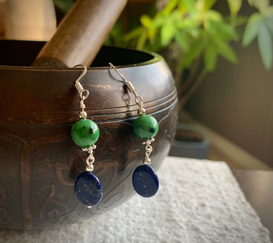 Lluvia Earrings - Ziosite and Lapis Lazuli