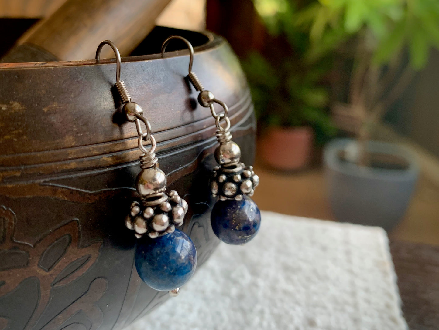 Sodalite and Tibetan Bead Earrings #1