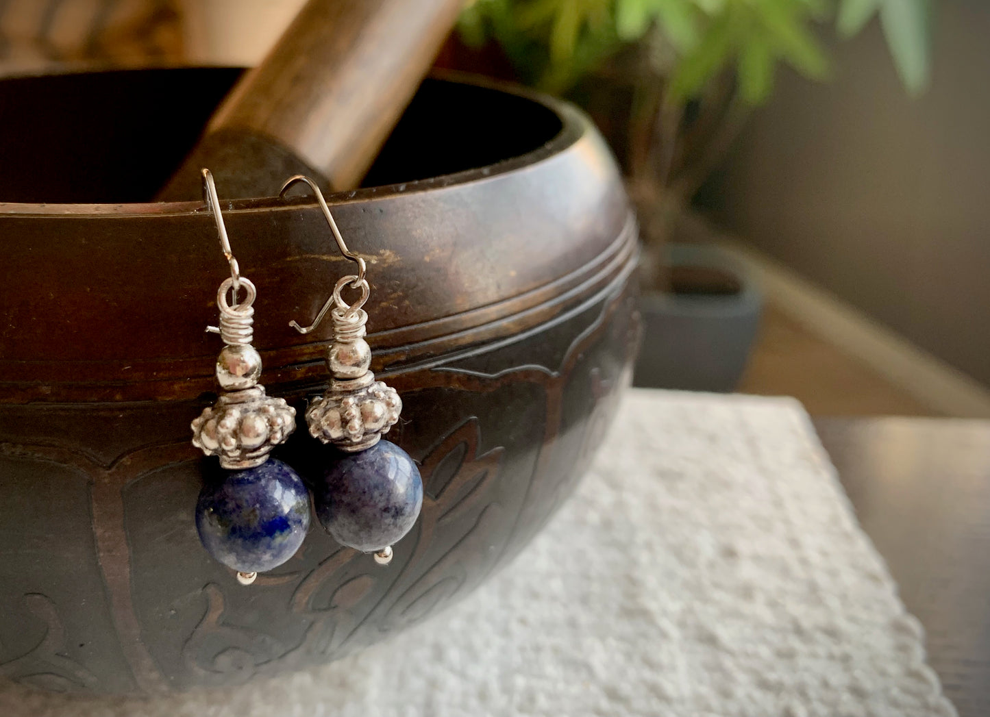 Sodalite and Tibetan Bead Earrings #2