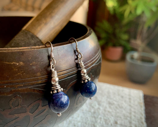 Sodalite and Tibetan Bead Earrings #3