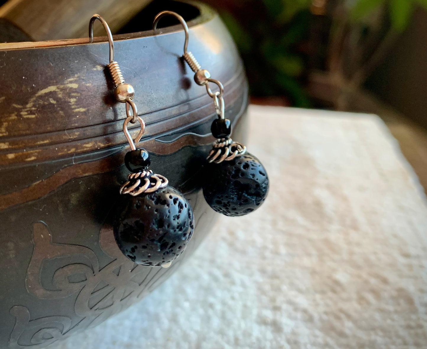 Lava Rock and Black Onyx Earrings