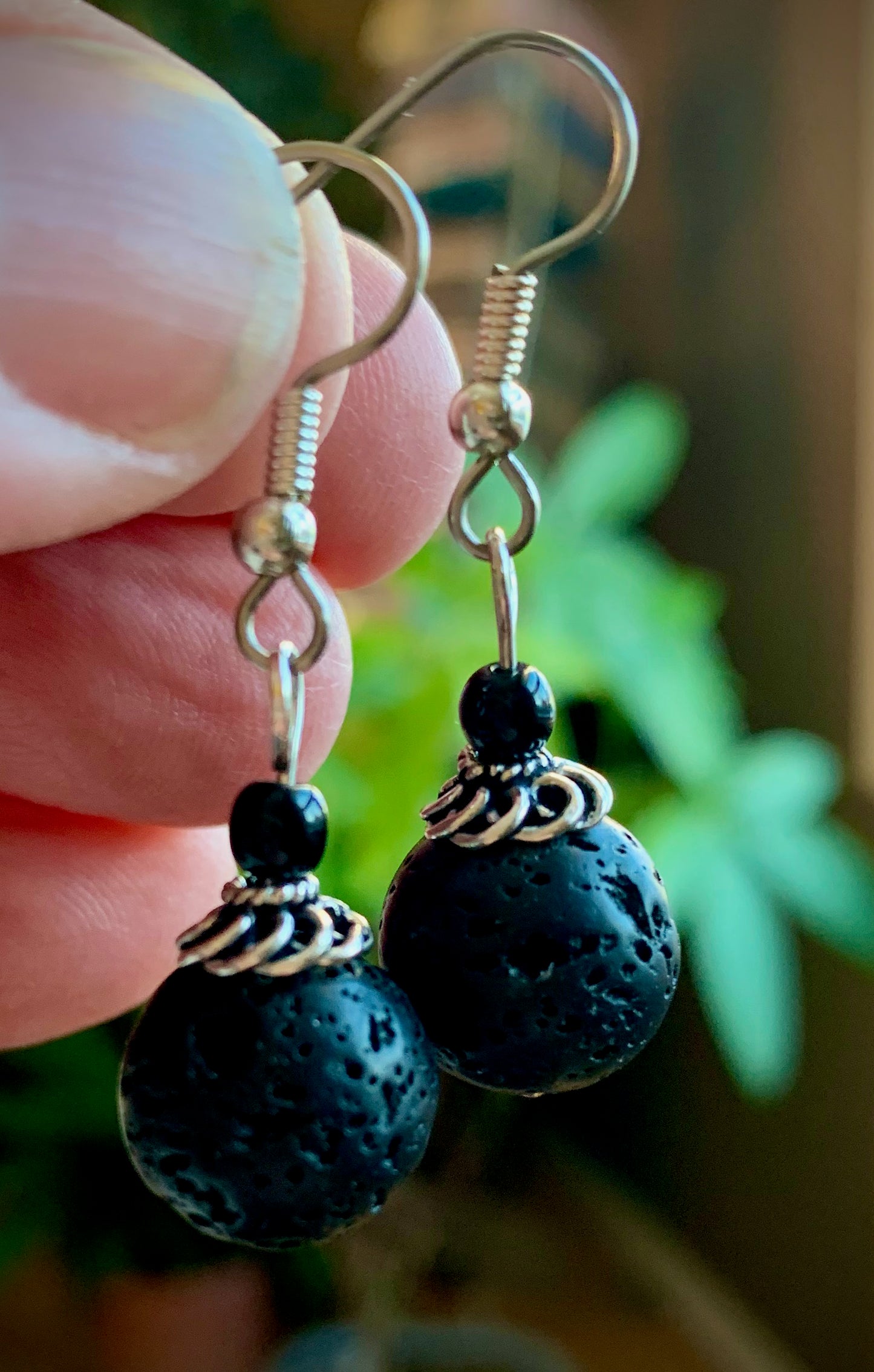 Lava Rock and Black Onyx Earrings