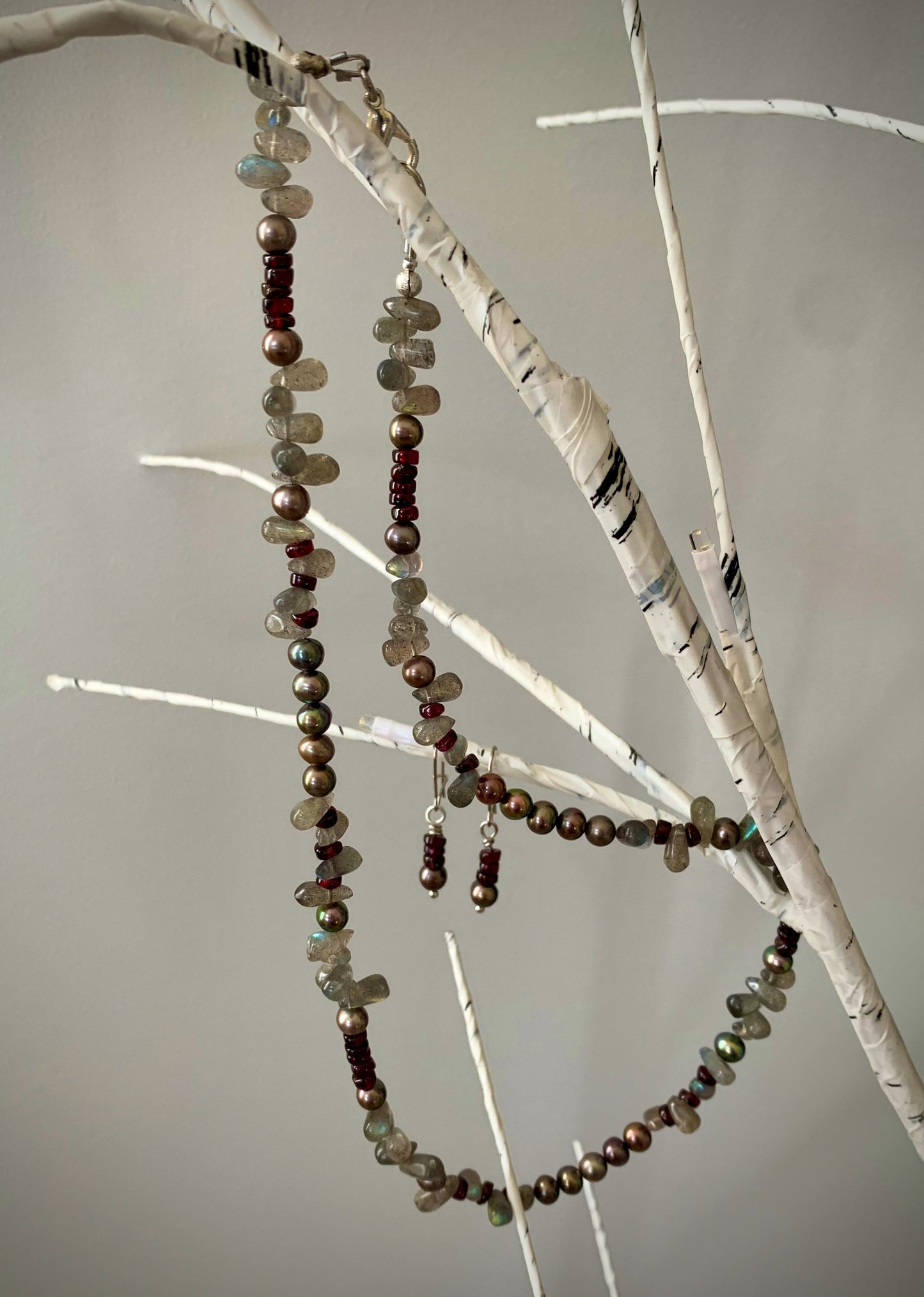 Pearl, Labradorite, and Garnet Necklace