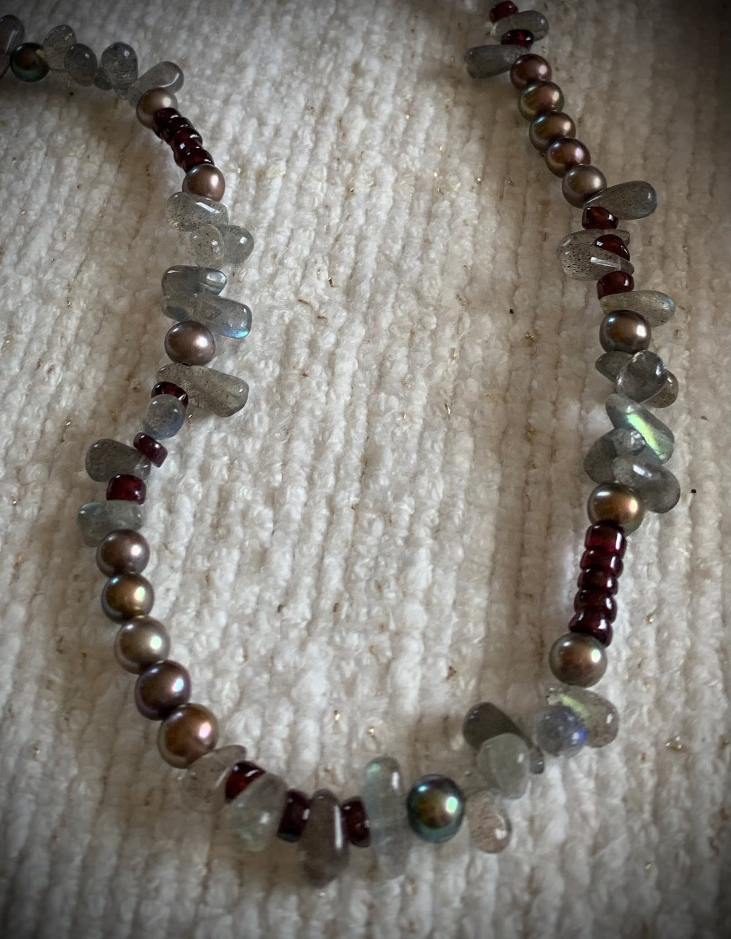 Pearl, Labradorite, and Garnet Necklace