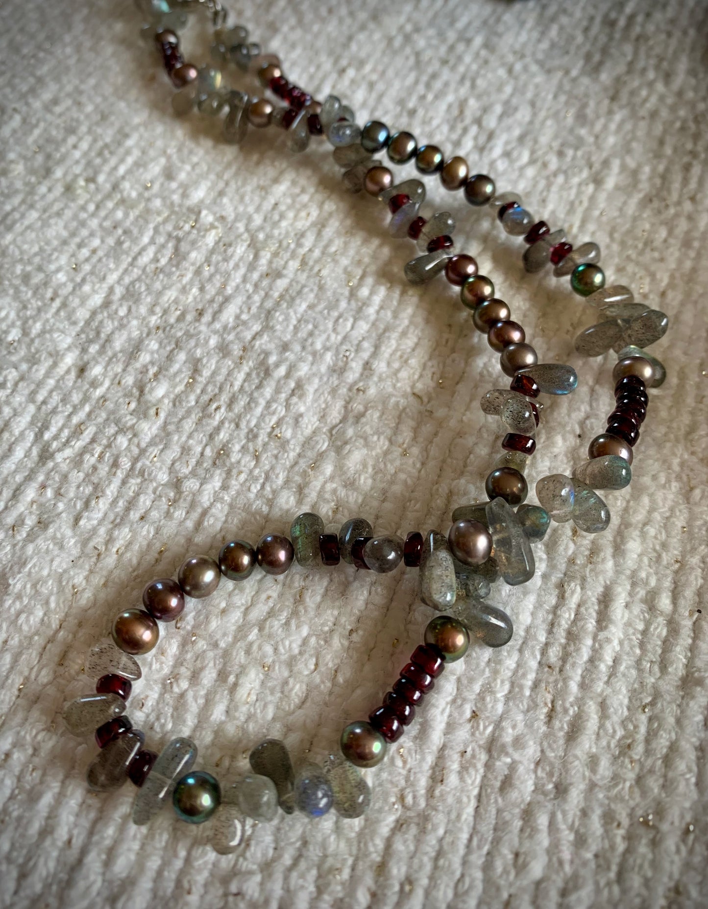 Pearl, Labradorite, and Garnet Necklace