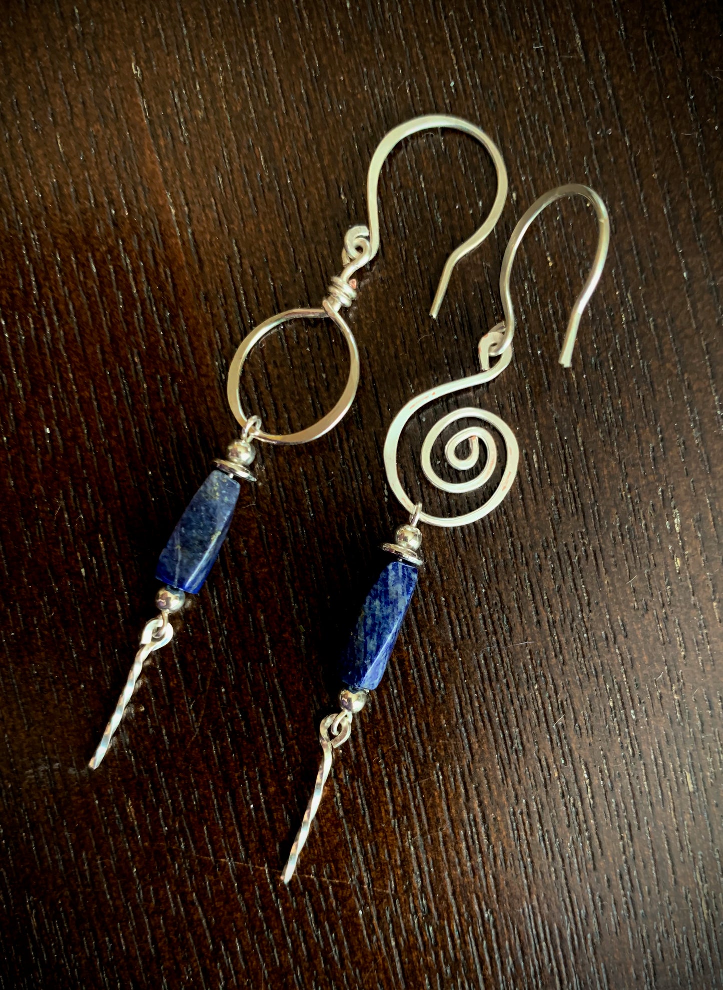 Libertad Earrings - Lapis Spiral and Circle