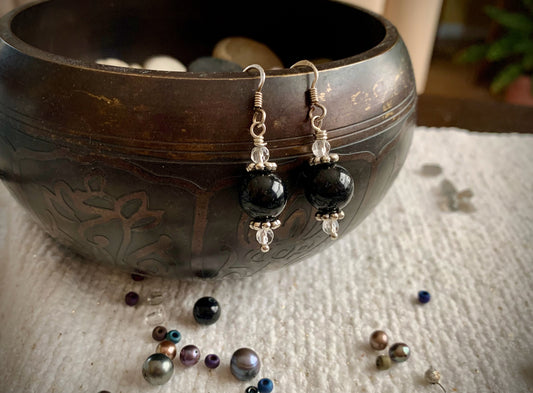 Black Onyx and Quartz Earrings