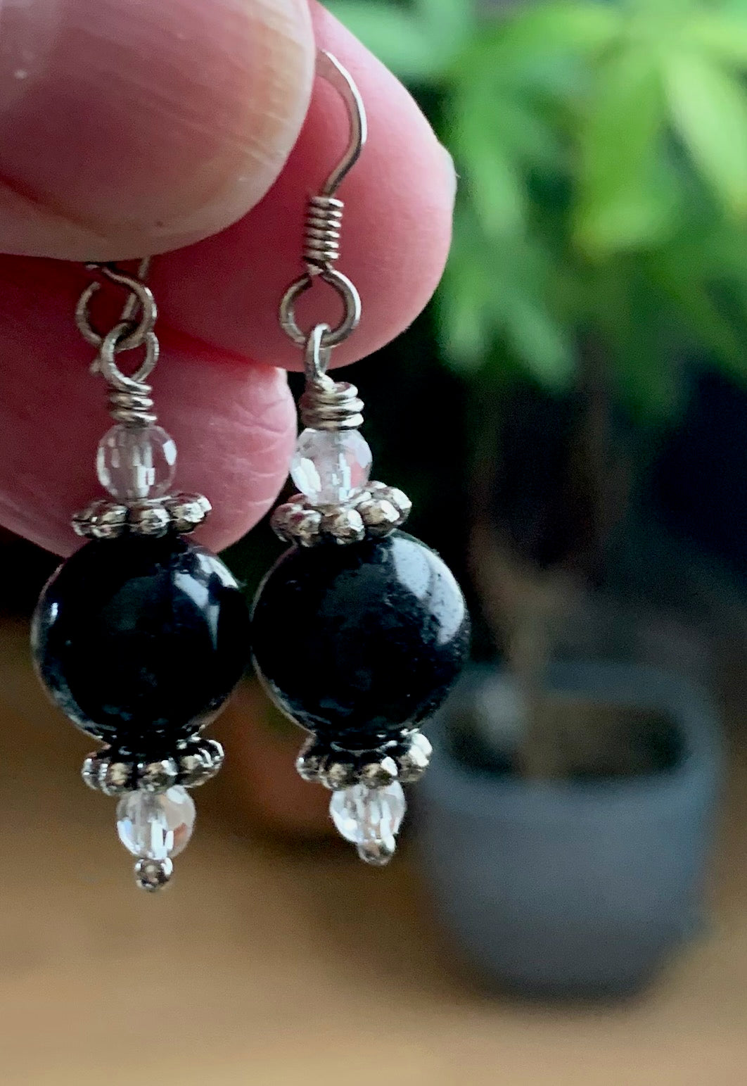 Black Onyx and Quartz Earrings