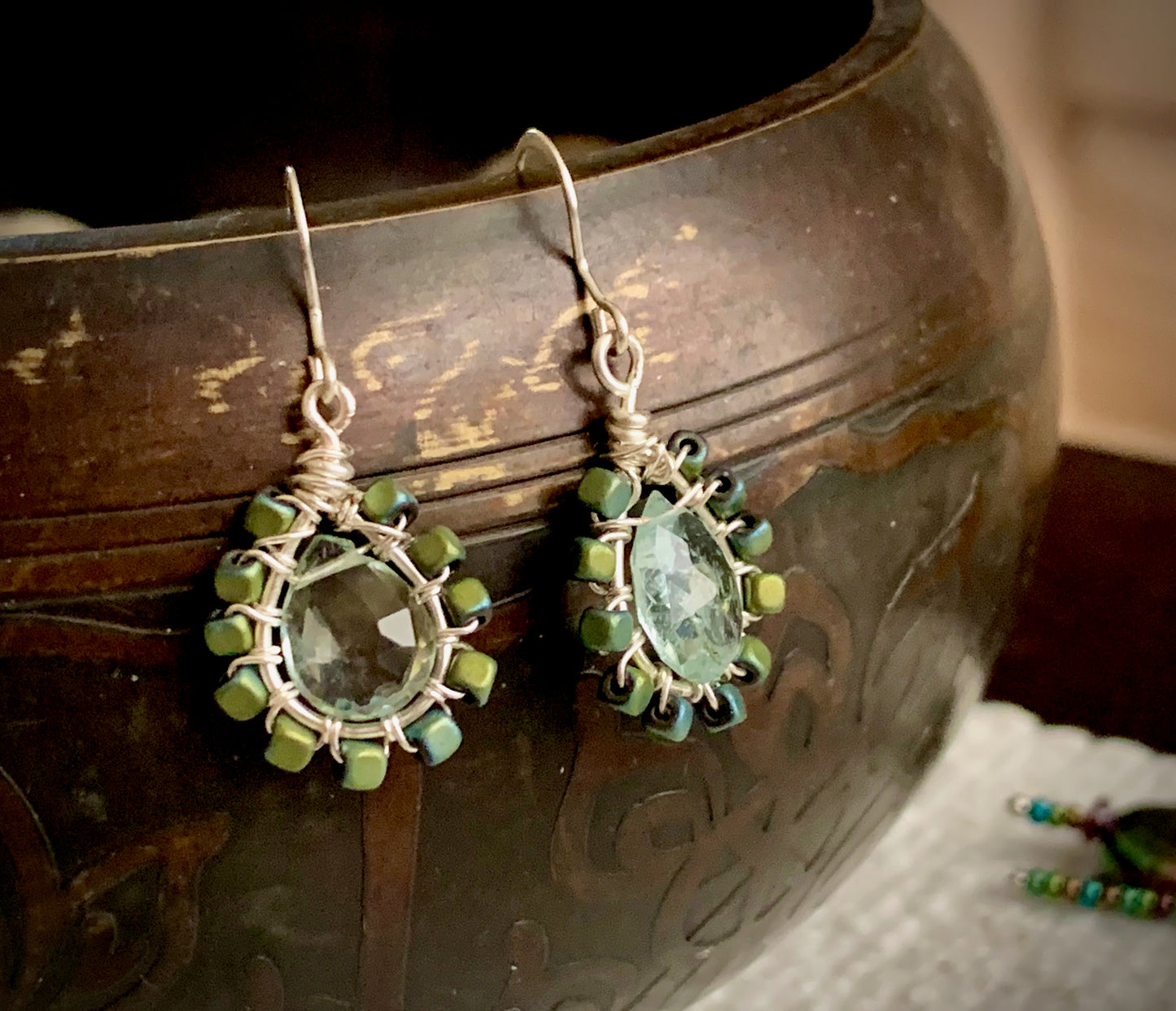 Vida Earrings - Aquamarine and Aqua Lustre Hematite Drop