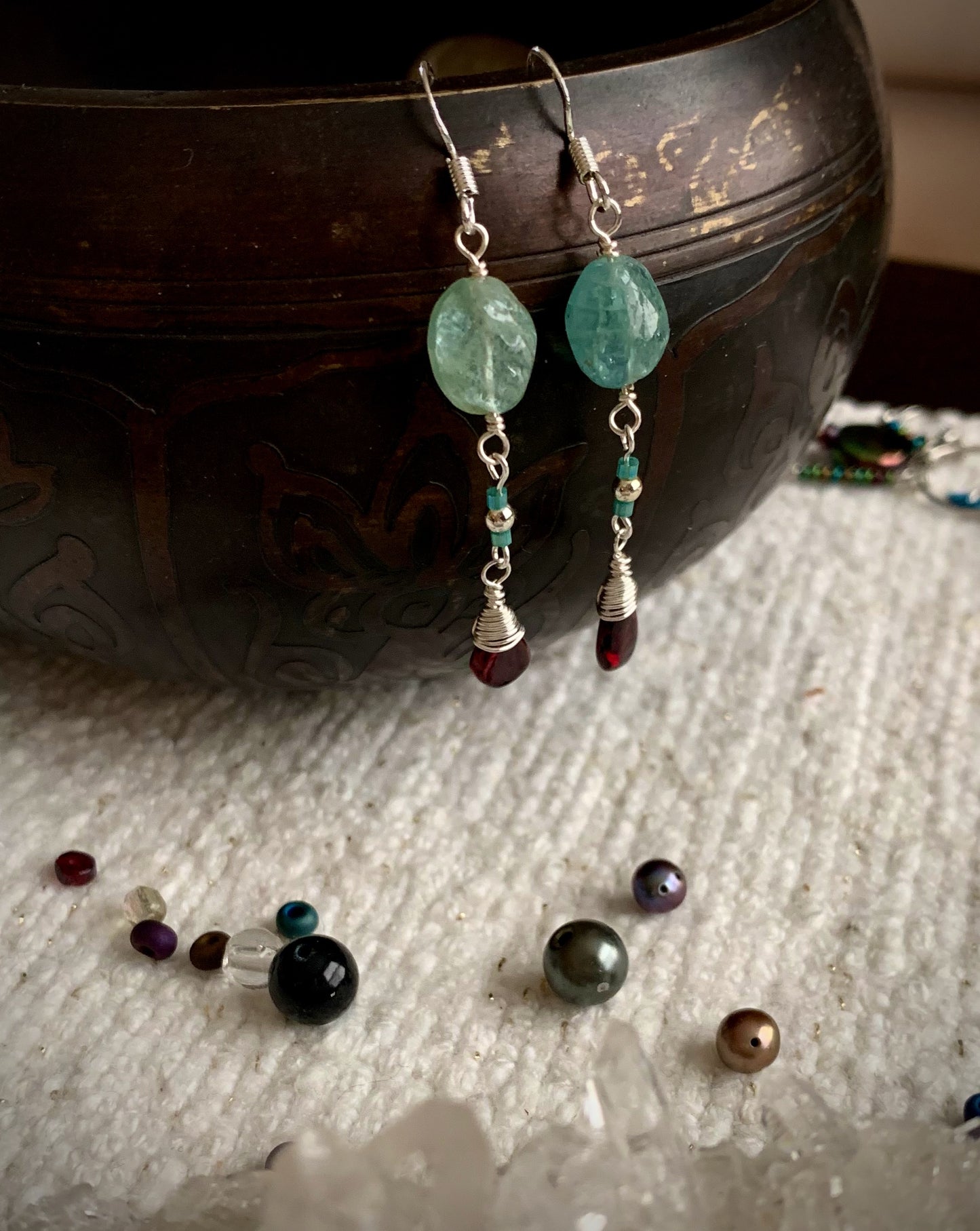 Amistad Earrings - Aquamarine and Garnet