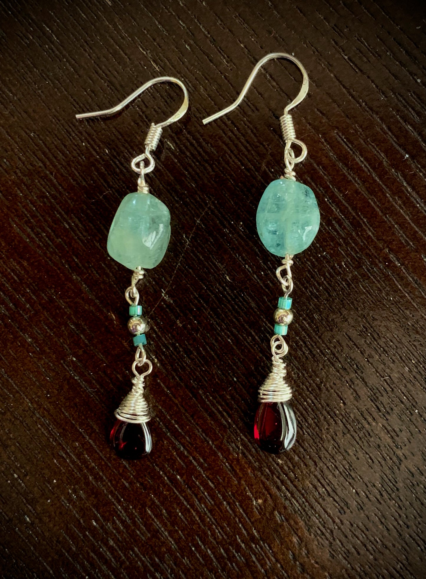 Amistad Earrings - Aquamarine and Garnet