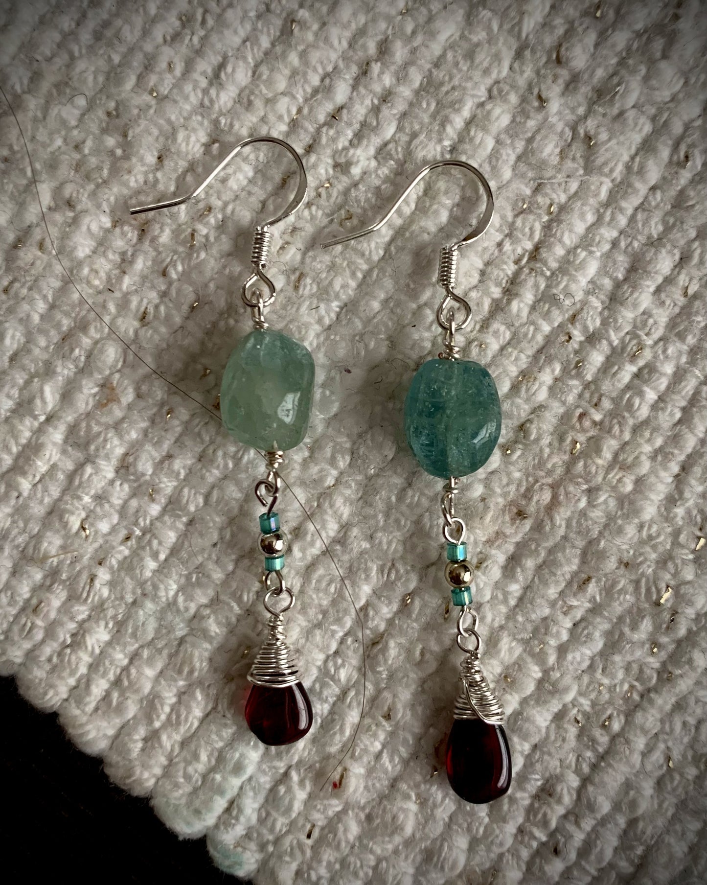 Amistad Earrings - Aquamarine and Garnet