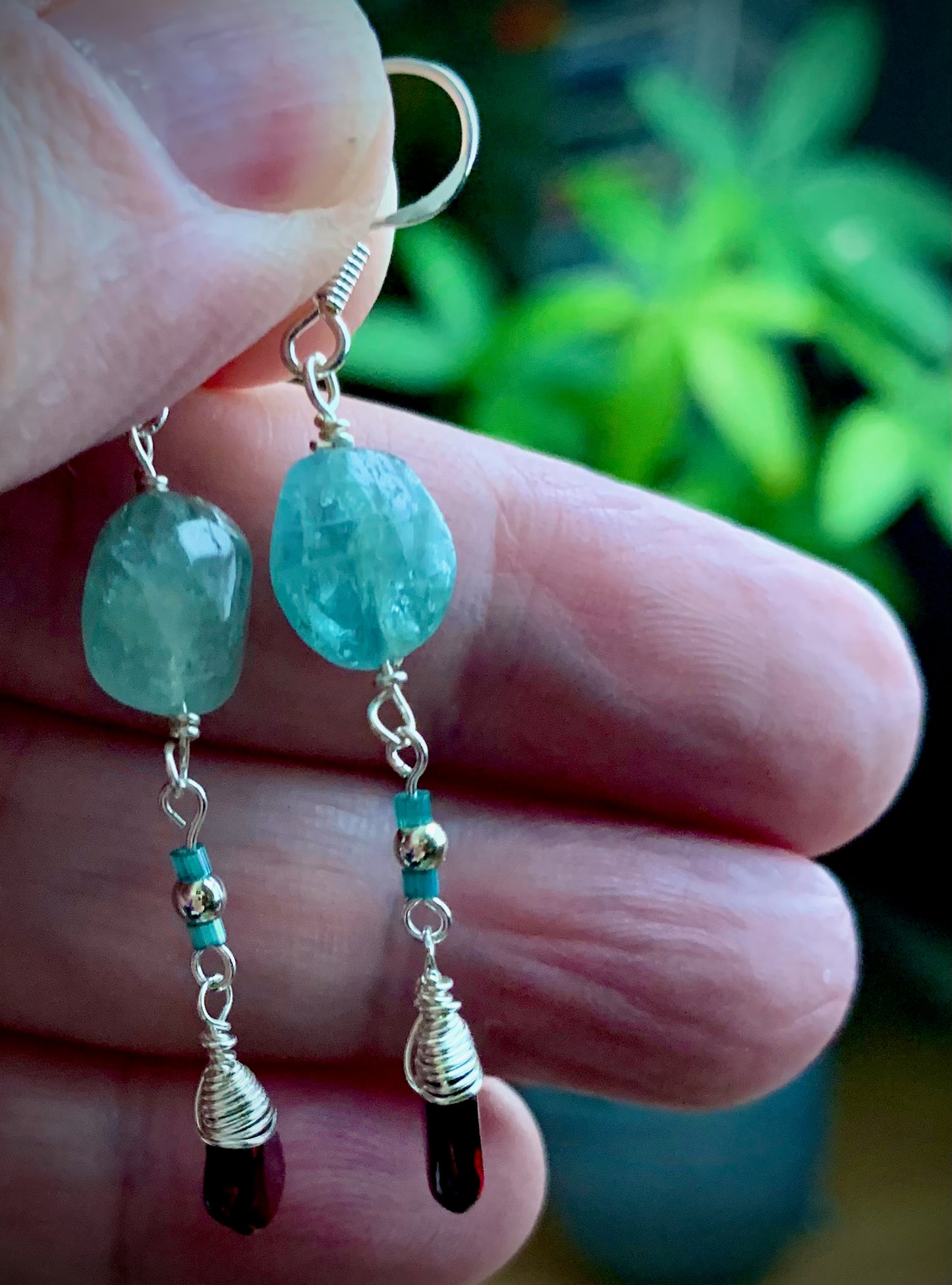 Amistad Earrings - Aquamarine and Garnet