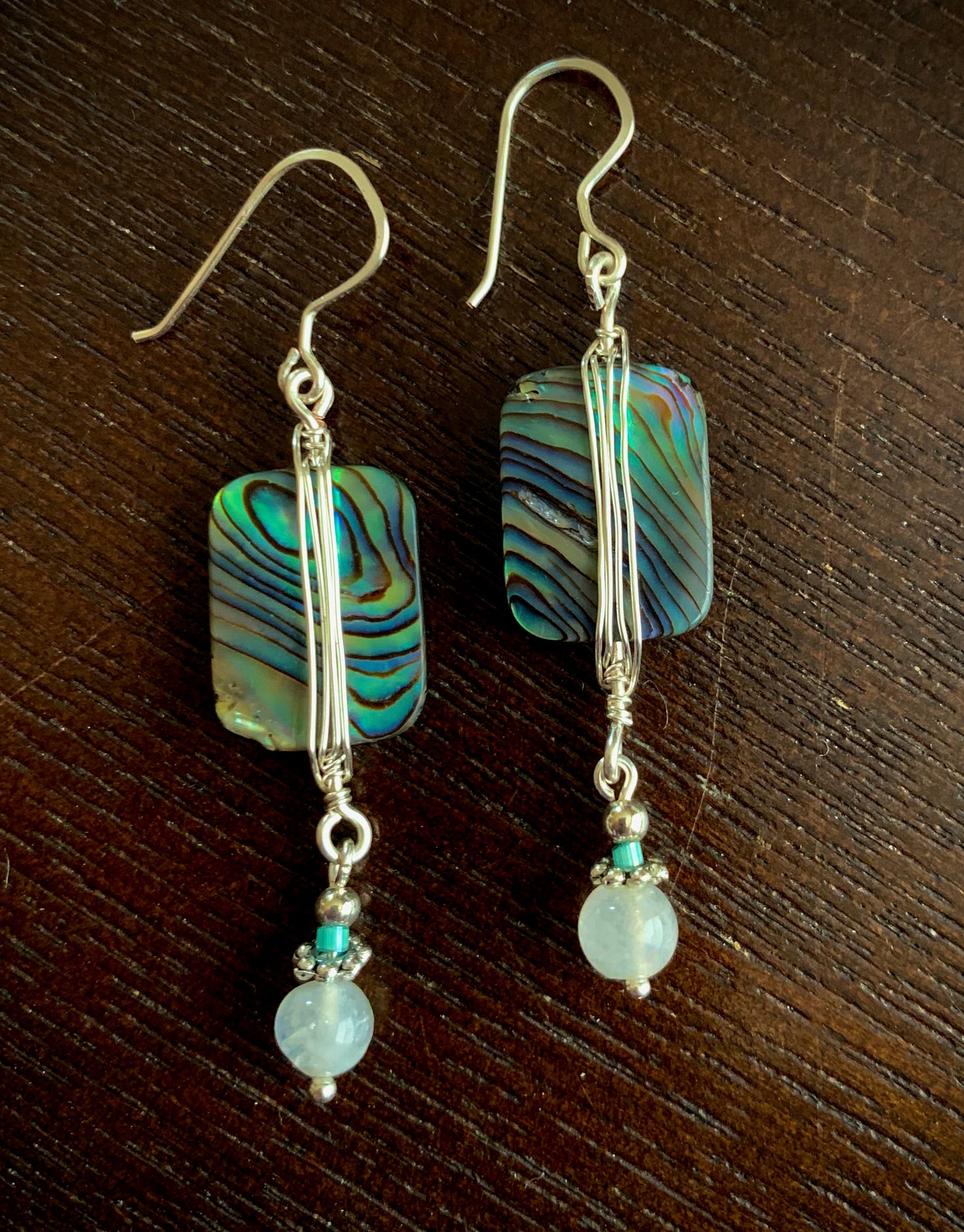 Abalone and Moonstone Silver Wrap Earrings