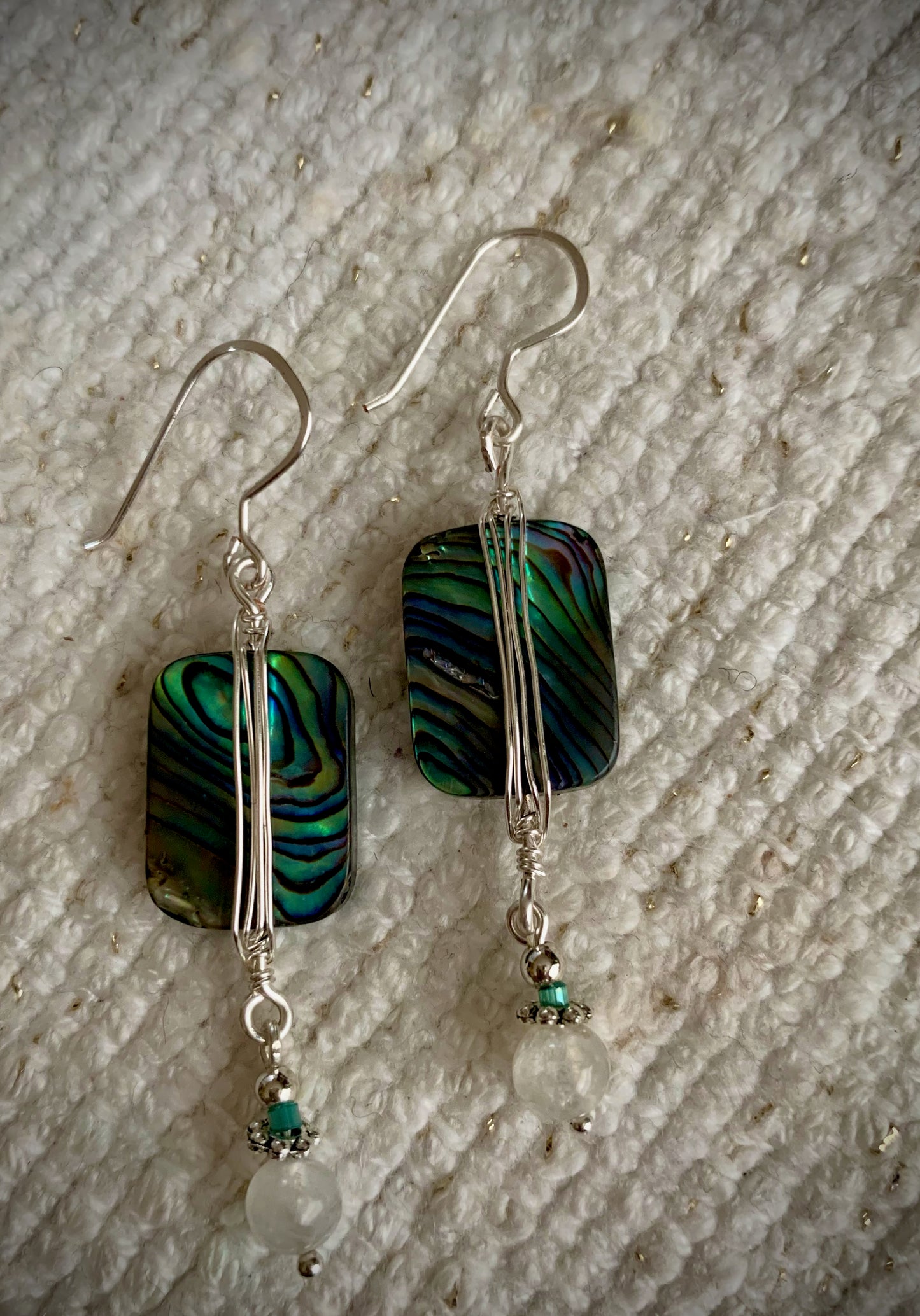 Abalone and Moonstone Silver Wrap Earrings