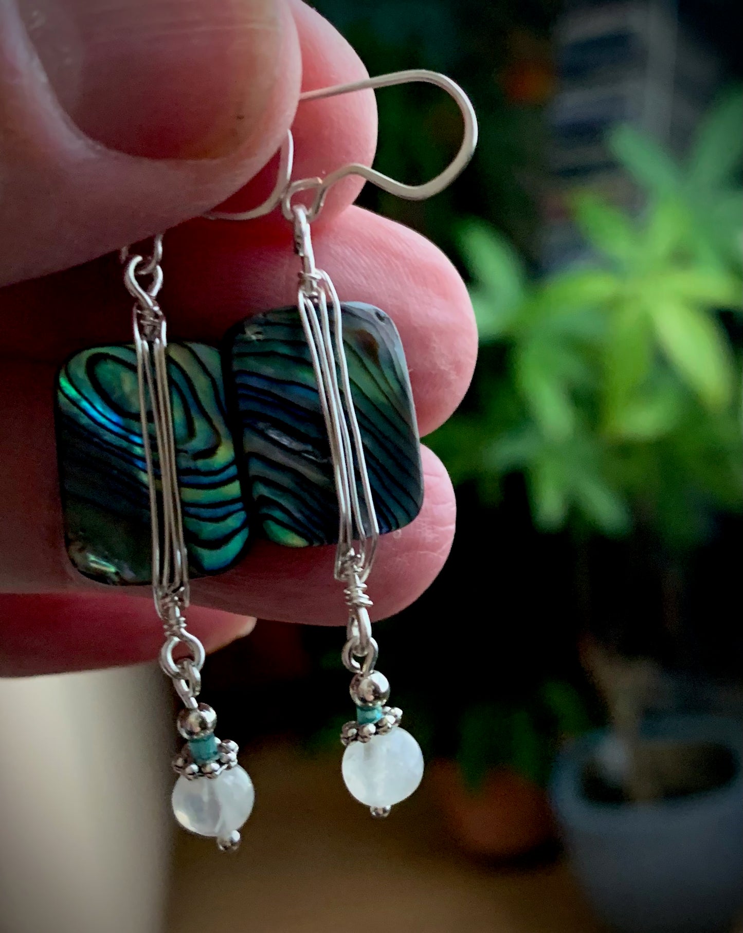 Abalone and Moonstone Silver Wrap Earrings