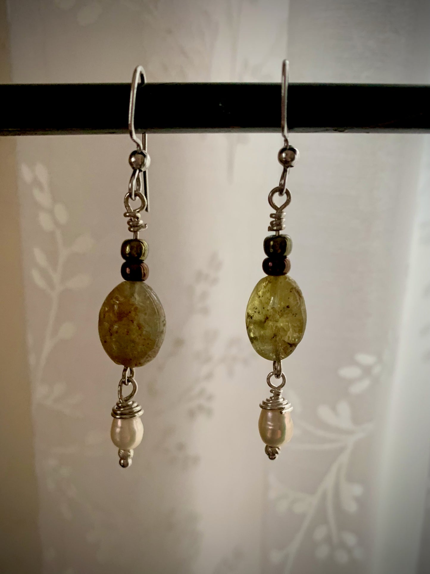 Green Garnet and Pearl Earrings