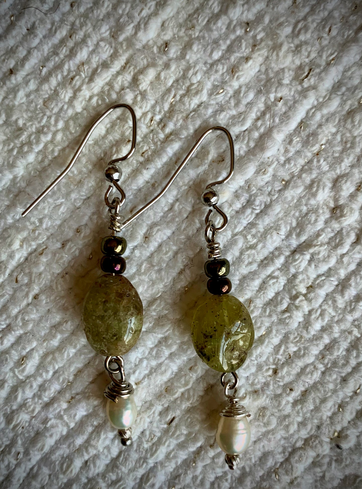 Green Garnet and Pearl Earrings